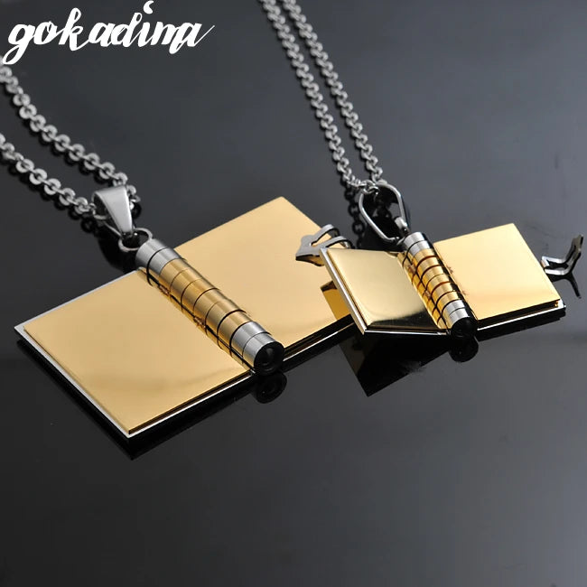 2021, Pendentifs de livre « Lettre d'amour » COLLIERS DE COUPLE, Bijoux coréens en acier inoxydable pour amoureux Cadeau de Noël Hommes Femmes Vente en gros WP264