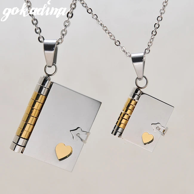 2021, Pendentifs de livre « Lettre d'amour » COLLIERS DE COUPLE, Bijoux coréens en acier inoxydable pour amoureux Cadeau de Noël Hommes Femmes Vente en gros WP264