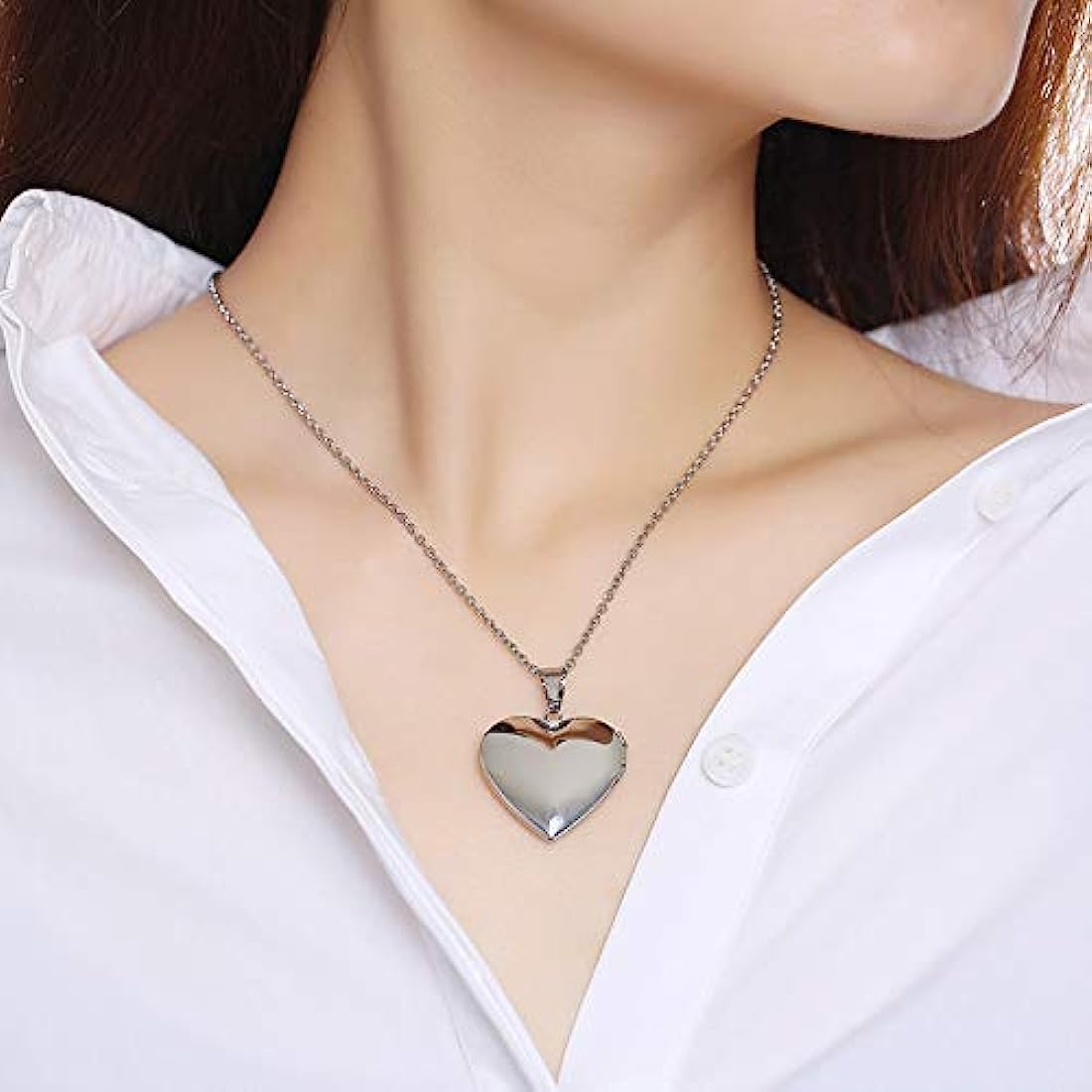 Pendentifs médaillon en forme de cœur léger Vnox pour femmes et hommes, cadre photo ouvrable, colliers en acier inoxydable brillant, collier d'amour familial