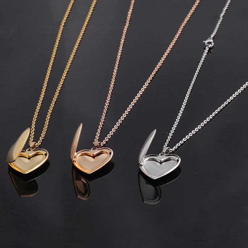 Pendentifs médaillon en forme de cœur léger Vnox pour femmes et hommes, cadre photo ouvrable, colliers en acier inoxydable brillant, collier d'amour familial