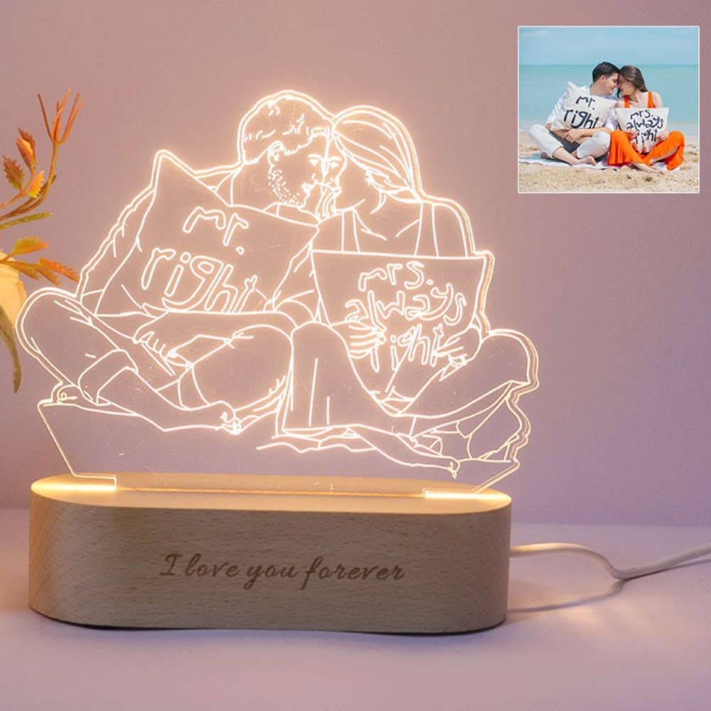 Lampe photo 3D personnalisée cadeau anniversaire de mariage cadeau Saint Valentin veilleuse photo texte gravure cadeau
