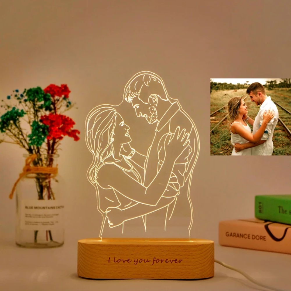 Lampe photo 3D personnalisée cadeau anniversaire de mariage cadeau Saint Valentin veilleuse photo texte gravure cadeau