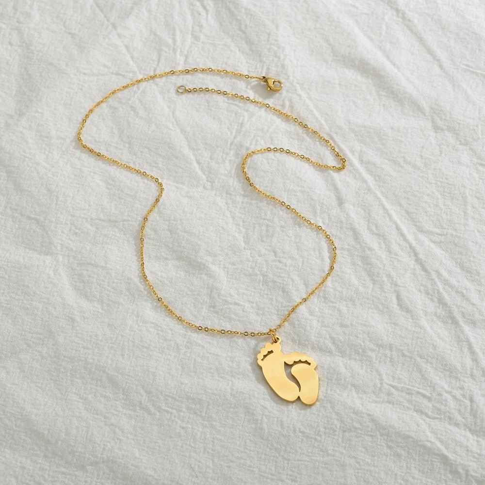 Bluelory Custom 3 Colors Engrave Name Feet Necklace For Women Stainless Steel Personalized DIY Jewelry For Mom Girfriend Gift