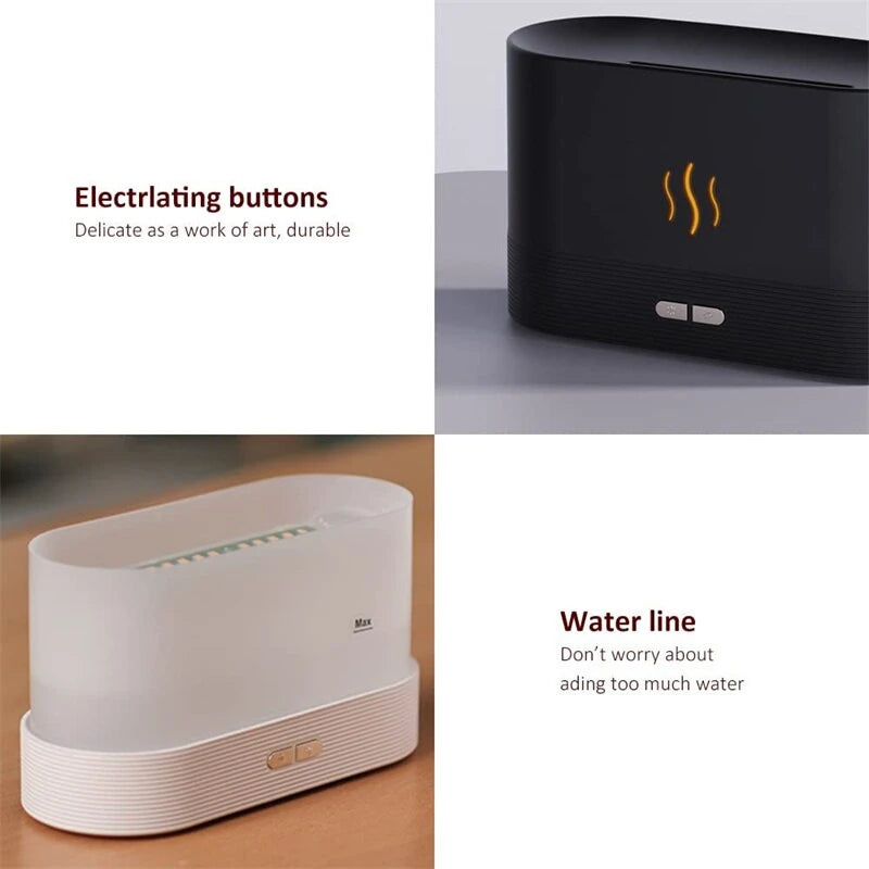 Diffuseur d'arômes à flamme, humidificateur d'air, lampe à flamme de simulation d'huile essentielle à LED, diffuseur de brume fraîche à ultrasons, brumisateur