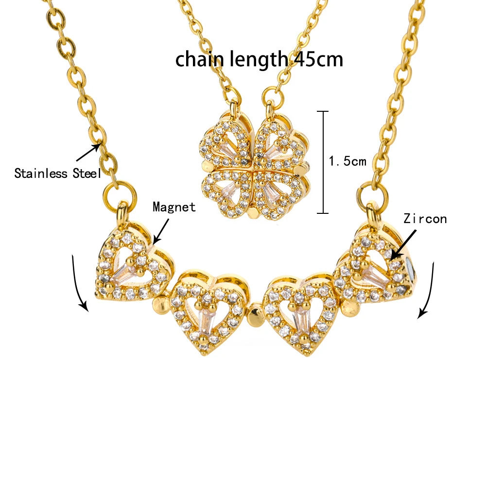 Collier pendentif trèfle à quatre feuilles de luxe pour femme, collier magnétique en cristal, boîte à roses, cadeau pour petite amie, maman
