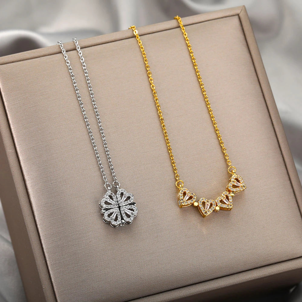 Collier pendentif trèfle à quatre feuilles de luxe pour femme, collier magnétique en cristal, boîte à roses, cadeau pour petite amie, maman