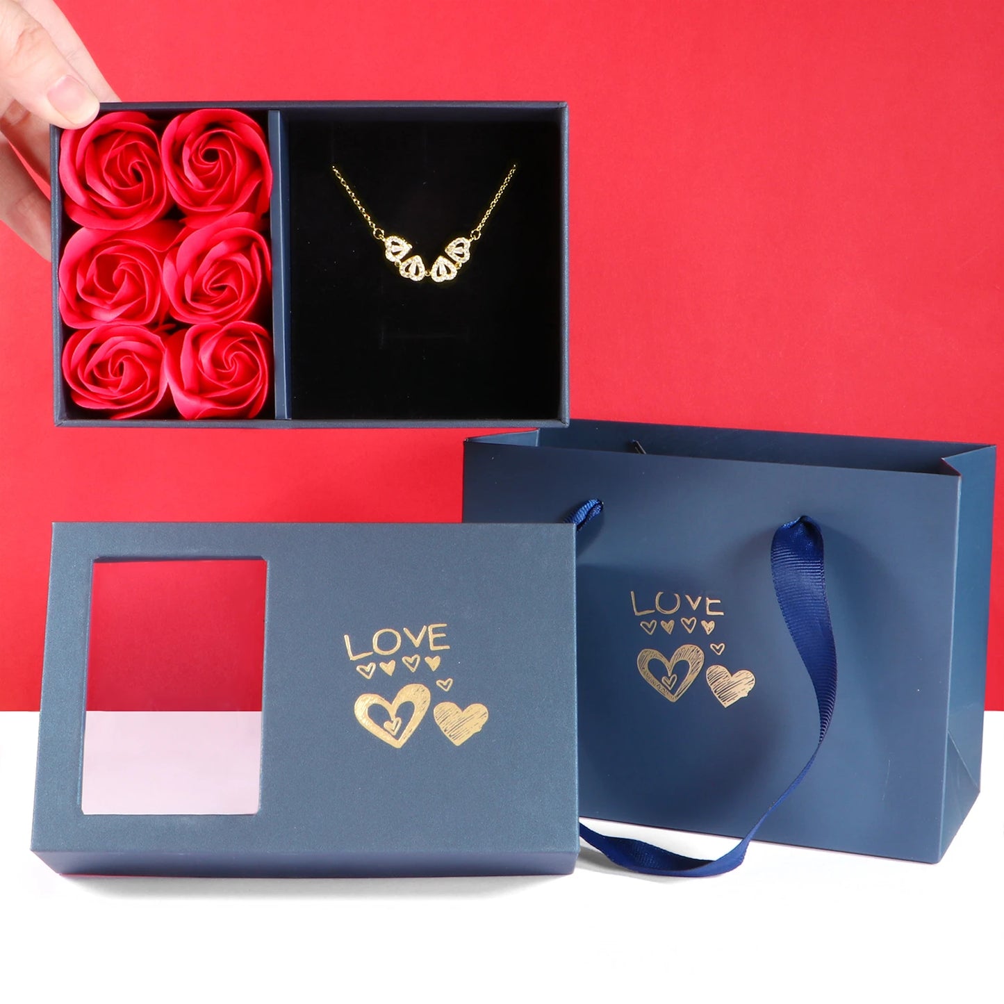 Collier pendentif trèfle à quatre feuilles de luxe pour femme, collier magnétique en cristal, boîte à roses, cadeau pour petite amie, maman