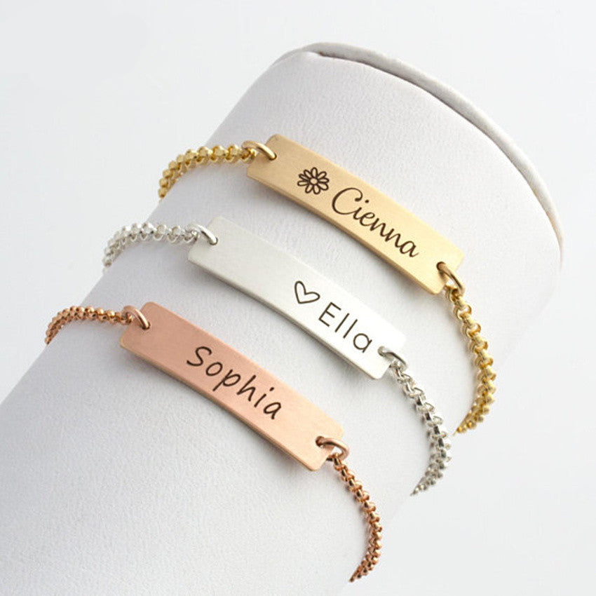 Bracelet et bracelets à barre personnalisés Plaque signalétique personnalisée pour enfant Cadeau personnalisé en acier inoxydable