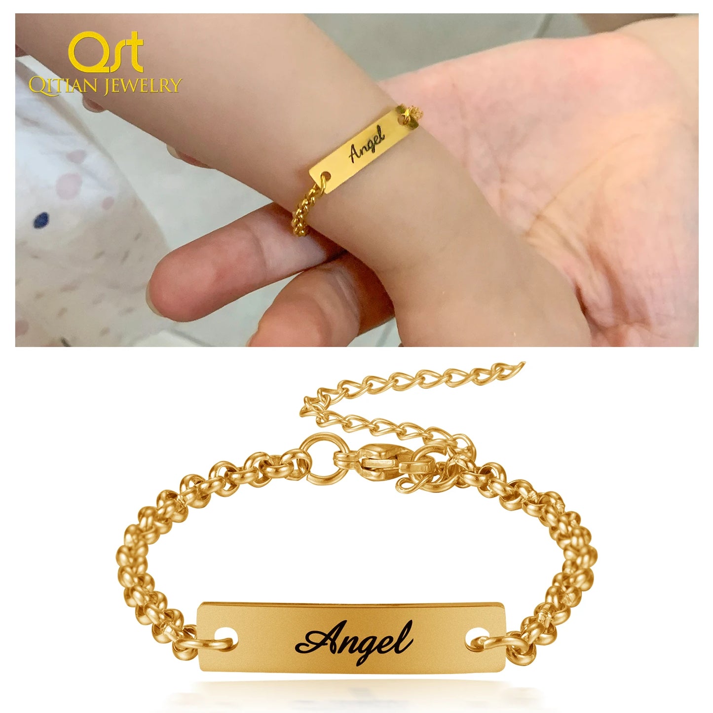 Bracelet et bracelets à barre personnalisés Plaque signalétique personnalisée pour enfant Cadeau personnalisé en acier inoxydable