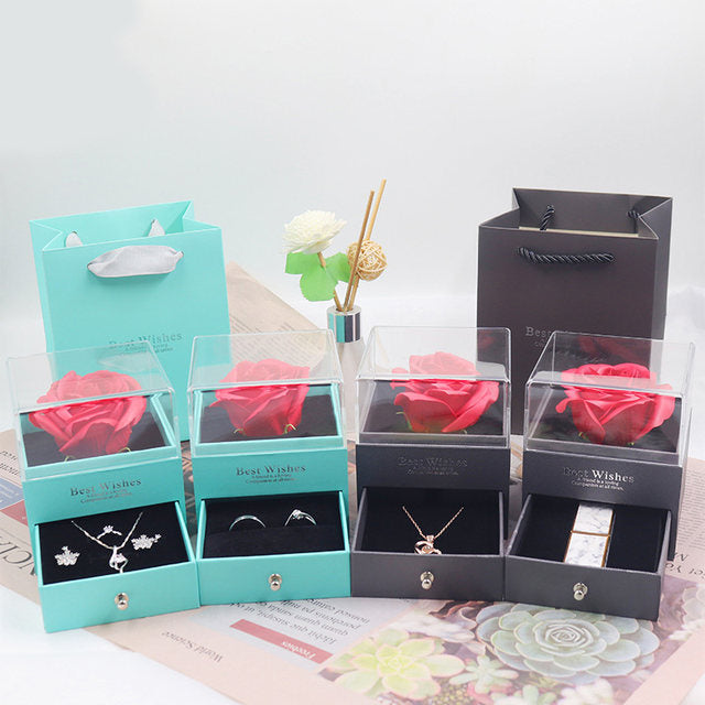 Coffret cadeau en forme de rose éternelle pour colliers, bijoux, boucles d'oreilles, bagues, bijoux, rouge à lèvres, emballage cadeau