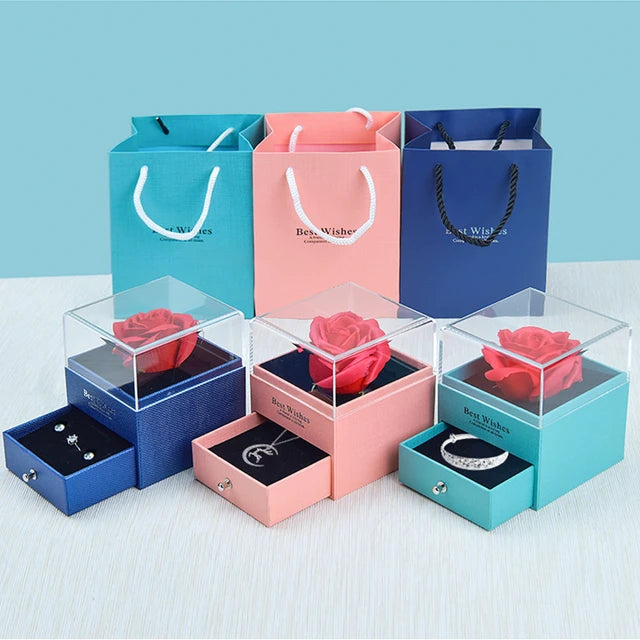 Coffret cadeau en forme de rose éternelle pour colliers, bijoux, boucles d'oreilles, bagues, bijoux, rouge à lèvres, emballage cadeau