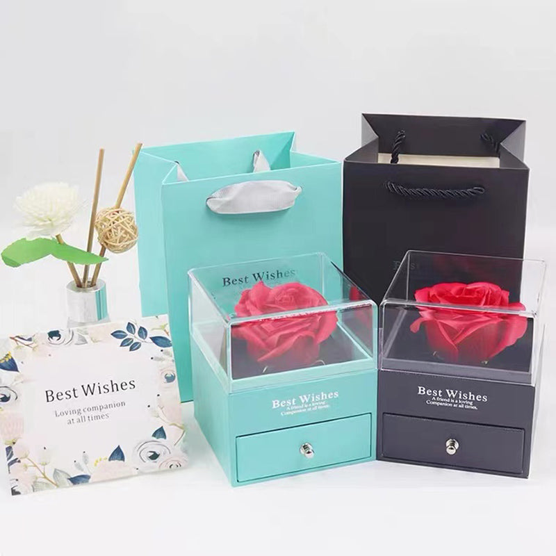 Coffret cadeau en forme de rose éternelle pour colliers, bijoux, boucles d'oreilles, bagues, bijoux, rouge à lèvres, emballage cadeau