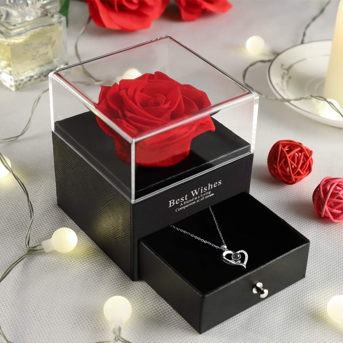 Coffret cadeau en forme de rose éternelle pour colliers, bijoux, boucles d'oreilles, bagues, bijoux, rouge à lèvres, emballage cadeau