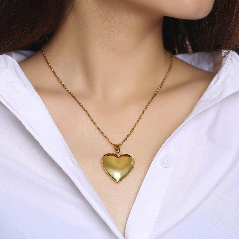 Pendentifs médaillon en forme de cœur léger Vnox pour femmes et hommes, cadre photo ouvrable, colliers en acier inoxydable brillant, collier d'amour familial