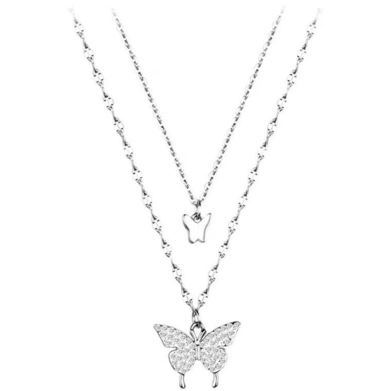 Women and jewelryClassic Fashion Double Layer Butterfly Necklace 2023 New Collar Chain Light Luxury Small Pendant Neckchain