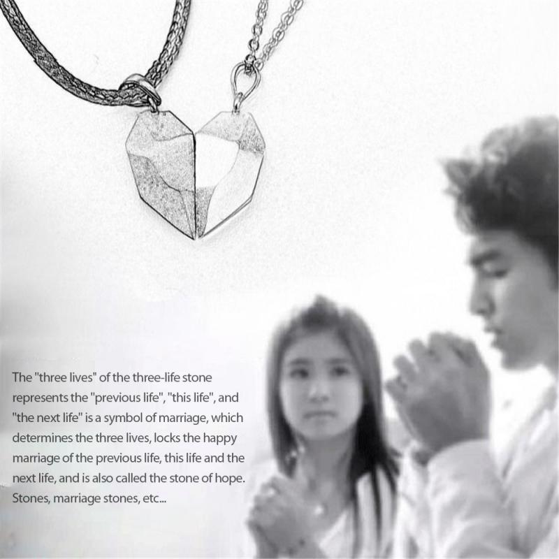 Wishing Stone Couple Necklace Splicing Lettering Stitching Creative Magnet Lovers Necklace Love Heart