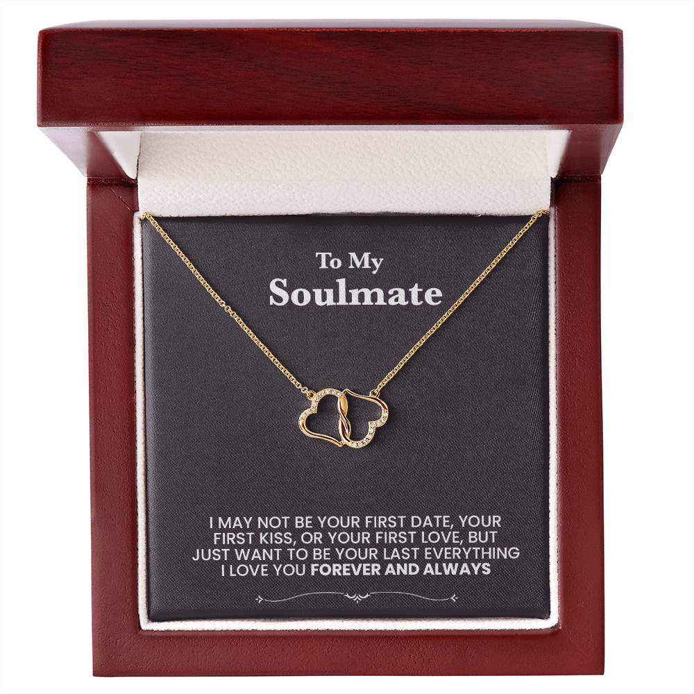 Collier 2 cœurs en or 14 carats avec message personnalisé pour l'âme sœur
