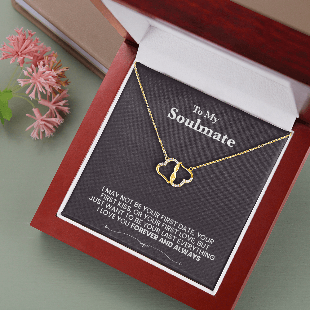 Collier 2 cœurs en or 14 carats avec message personnalisé pour l'âme sœur