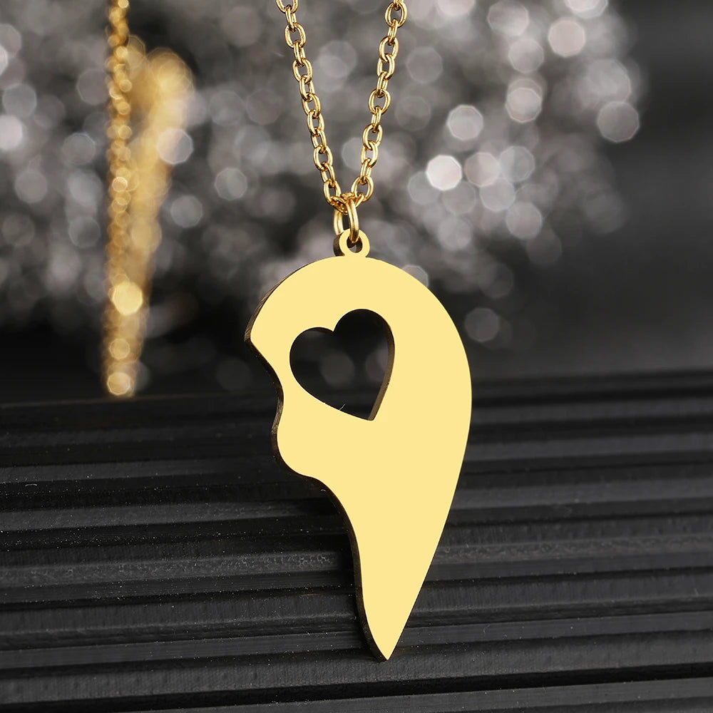 Stainless Steel Necklace Heart Couple Pendants Gothic Hip Hop Chains Choker Male Necklace For Women Jewelry Valentine's Day Gift