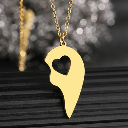 Stainless Steel Necklace Heart Couple Pendants Gothic Hip Hop Chains Choker Male Necklace For Women Jewelry Valentine's Day Gift