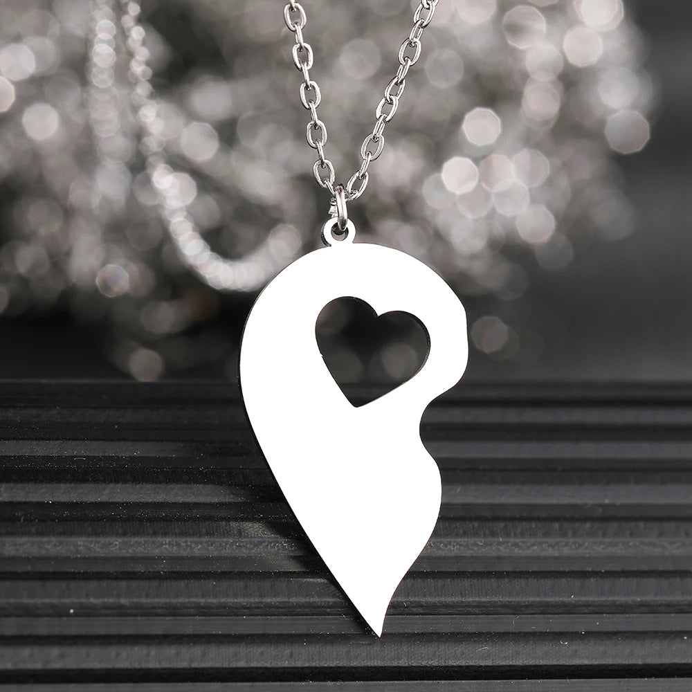 Stainless Steel Necklace Heart Couple Pendants Gothic Hip Hop Chains Choker Male Necklace For Women Jewelry Valentine's Day Gift