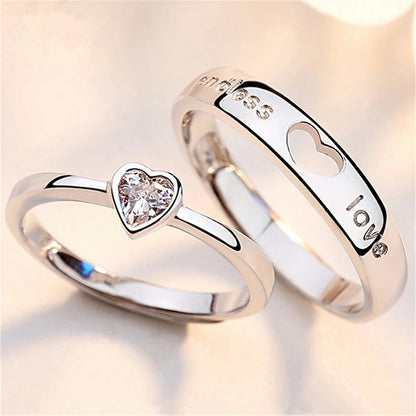 Lot de 2 bagues de couple assorties en forme de cœur en zircon pour femme et homme, amour éternel, breloque, bijoux de mariage pour la Saint-Valentin