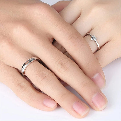 Lot de 2 bagues de couple assorties en forme de cœur en zircon pour femme et homme, amour éternel, breloque, bijoux de mariage pour la Saint-Valentin