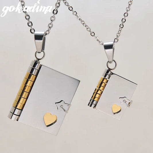 2021,"Love Letter" Book Pendants COUPLE NECKLACES,Korean Stainless Steel Lovers Jewelry Christmas Gift Men Women Wholesale WP264