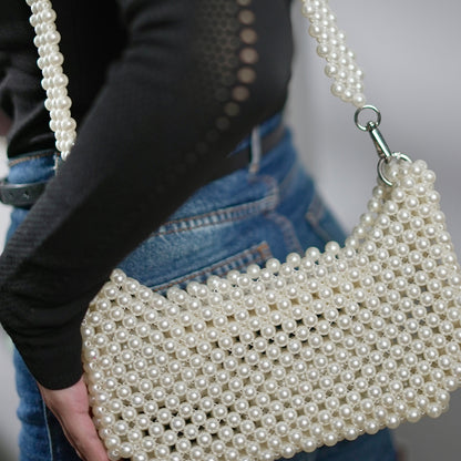 Elegant White Pearl Beaded Bag