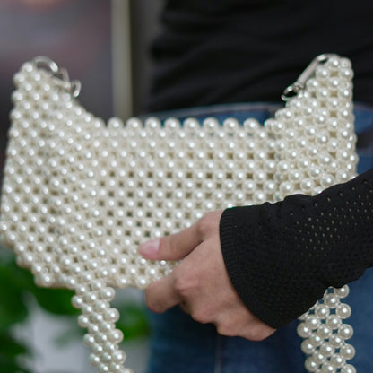 Elegant White Pearl Beaded Bag