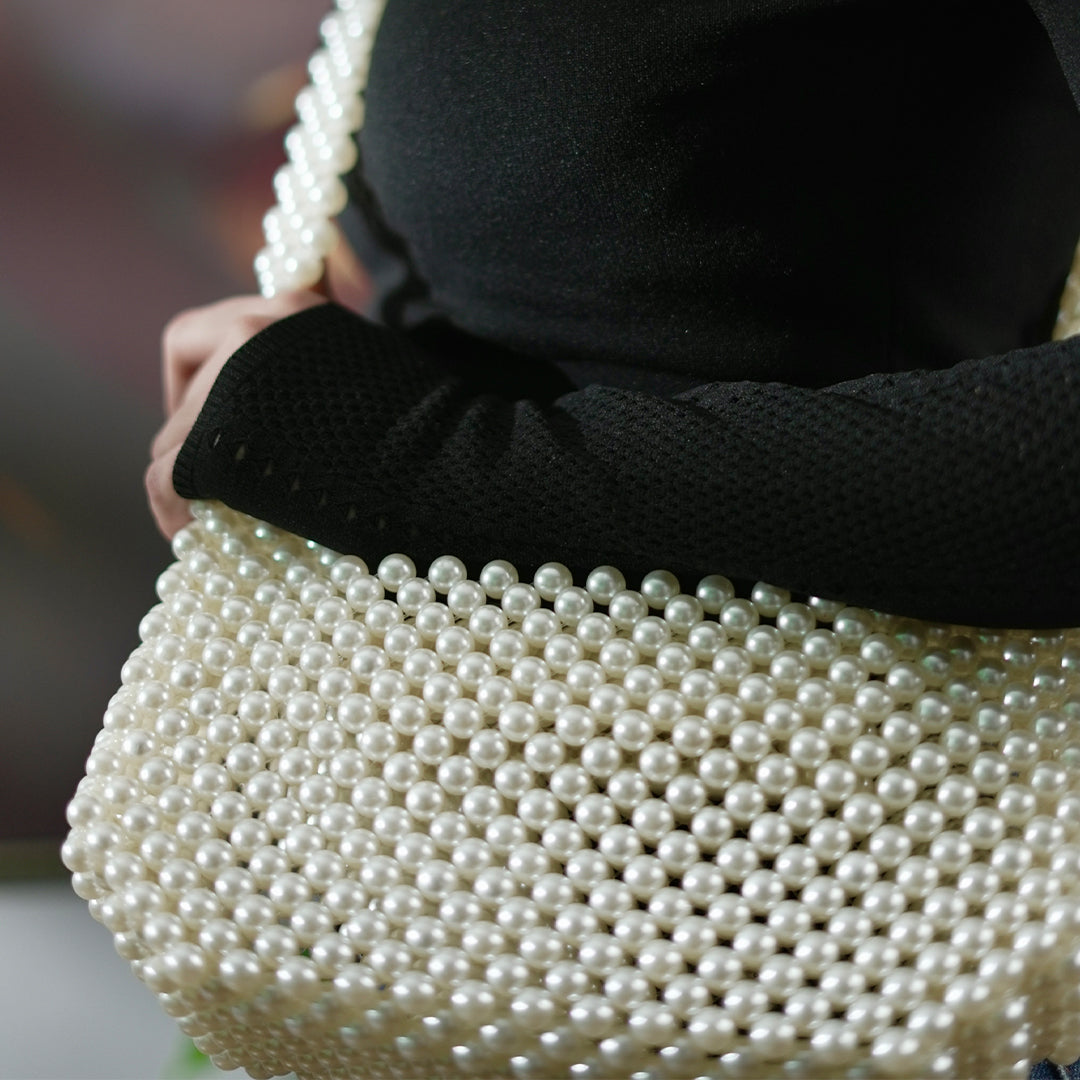 Elegant White Pearl Beaded Bag