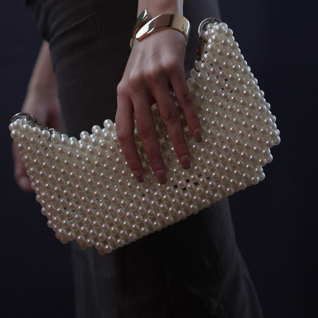 Elegant White Pearl Beaded Bag