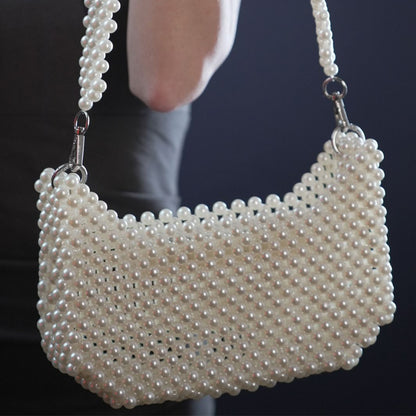 Elegant White Pearl Beaded Bag