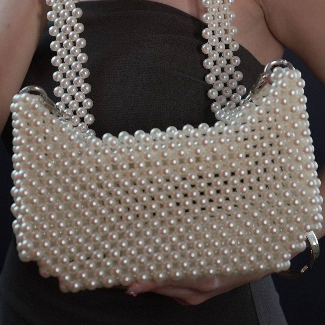 Elegant White Pearl Beaded Bag