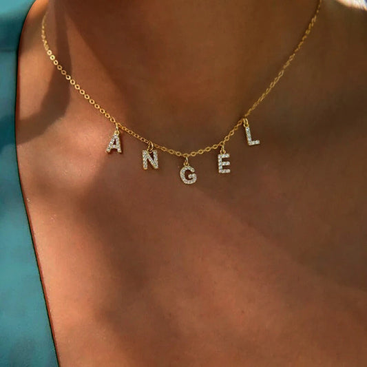 Collier personnalisé avec nom pour femme, pendentif lettre initiale en zircon, bijoux en acier inoxydable en gros