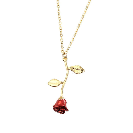 Collier pendentif rose rouge de tempérament de personnalité de la mode européenne et américaine Collier goutte d'huile simple et créatif pour femme