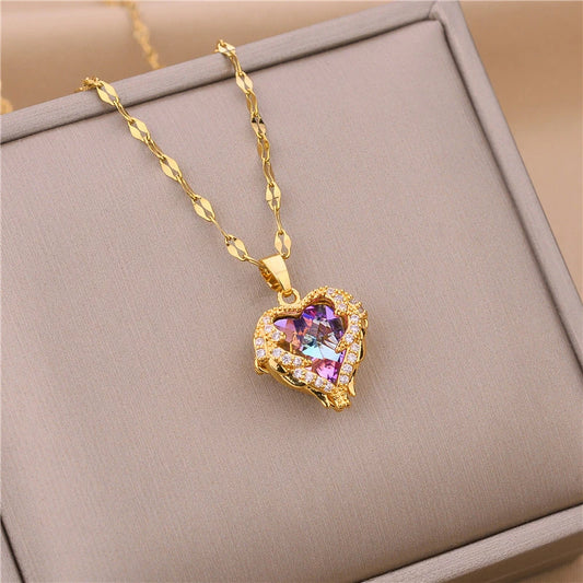 Collier exquis en cuivre incrusté de cristal de zircon en forme de cœur océanique pour femme, pendentif ailes d'ange, chaîne de créateur, bijoux cadeau