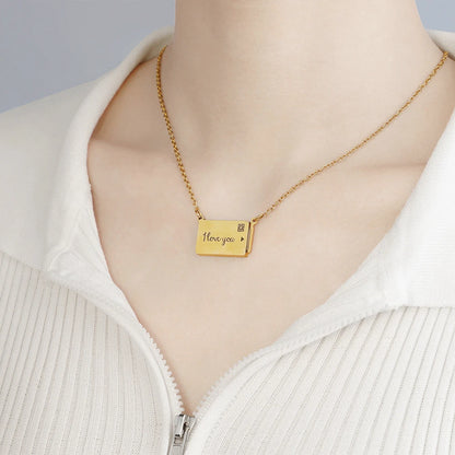 Collar con colgante de acero inoxidable para mujer, Niña y esposa, personalizado, grabado de fotos, letras, sobre extraíble crea