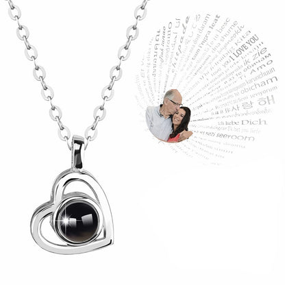 Collier de projection photo personnalisé avec image à l'intérieur Collier Je t'aime Collier pendentif coeur personnalisé en 100 langues Cadeau 