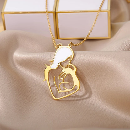 Warm Family Pregnant Baby Necklace Mother Day Gift Stainless Steel Women Mom Kid Pendant Necklace Choker Love Heart Jewelry Wife