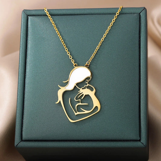 Collier chaud pour bébé enceinte, cadeau de fête des mères, en acier inoxydable, pendentif pour femme, maman, enfant, ras du cou, bijoux en forme de cœur