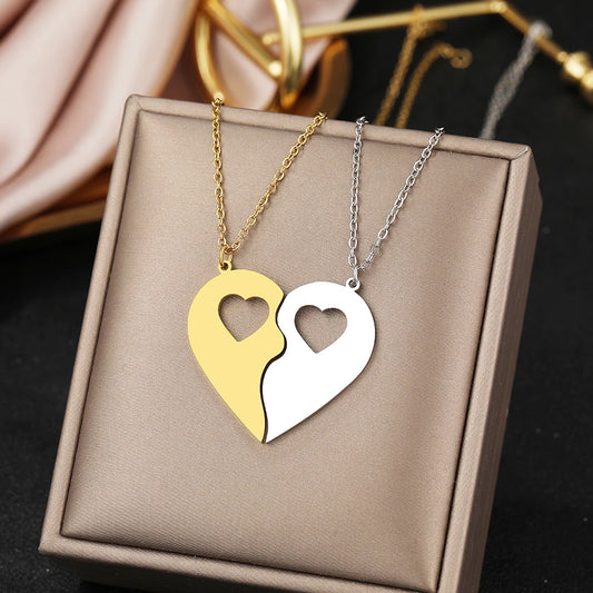 Stainless Steel Necklace Heart Couple Pendants Gothic Hip Hop Chains Choker Male Necklace For Women Jewelry Valentine's Day Gift