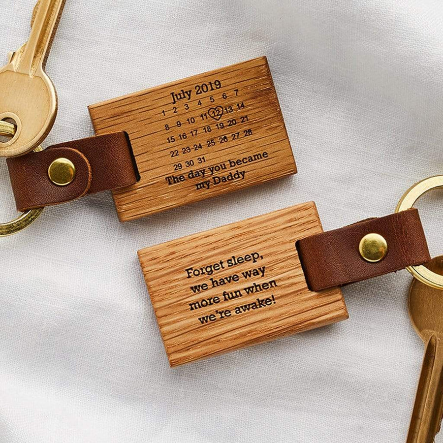 Personalised 'The Day You Became My' Calendar Wood Keyring