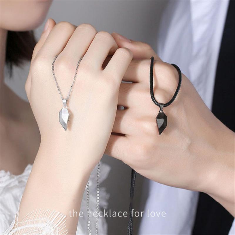 Wishing Stone Couple Necklace Splicing Lettering Stitching Creative Magnet Lovers Necklace Love Heart